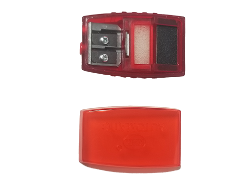 Top view with side to side with a closed sharpener